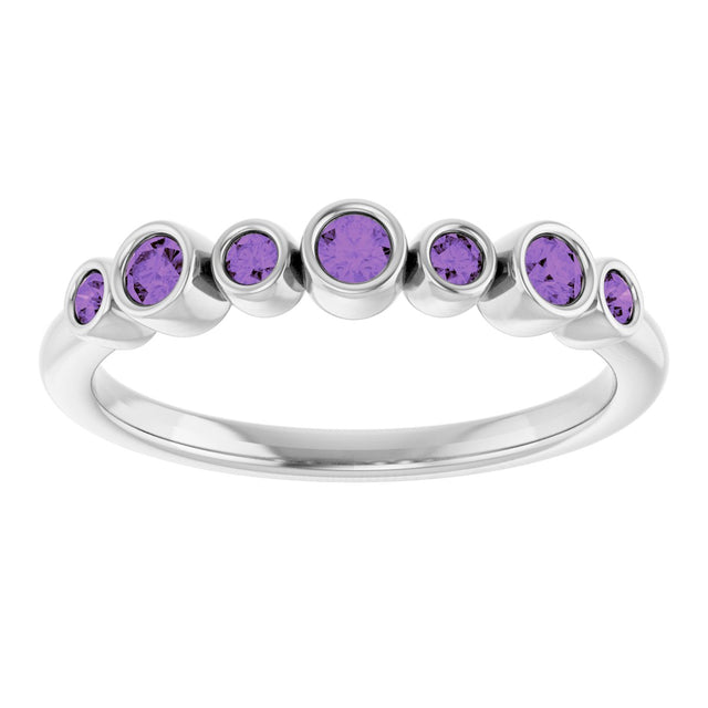 Platinum Round Natural Amethyst Bezel-Set Ring - view 3