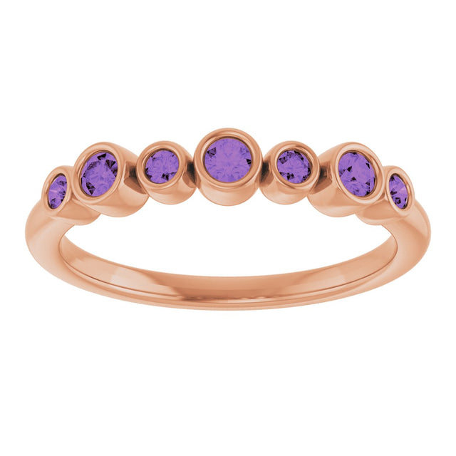 14K Gold Round Natural Amethyst Bezel-Set Ring - Rose Gold - view 3