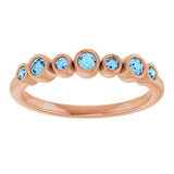 14K Gold Round Natural Aquamarine Bezel-Set Ring - Rose Gold - view 3