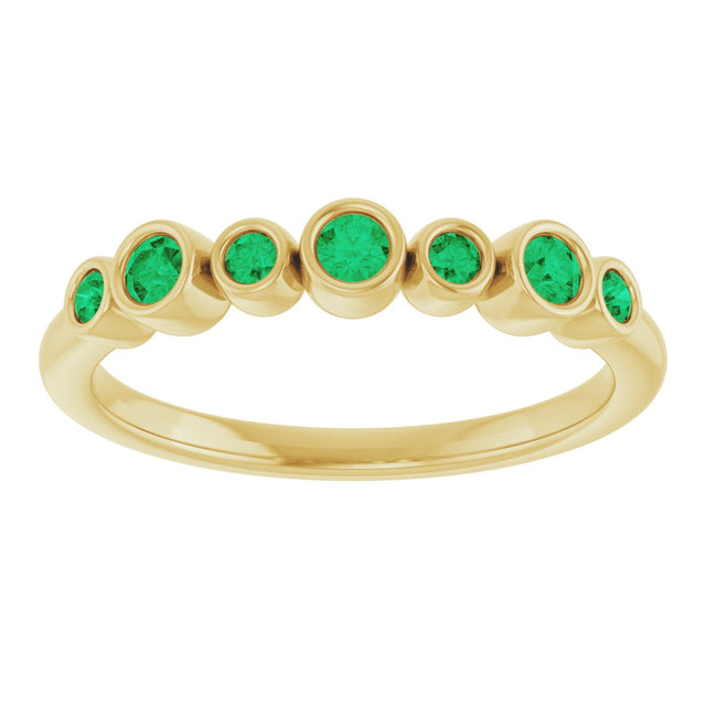 14K Gold Round Natural Emerald Bezel-Set Ring - Yellow Gold - view 3
