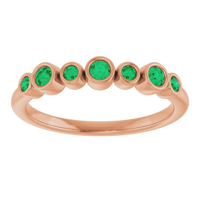 14K Gold Round Natural Emerald Bezel-Set Ring - Rose Gold - view 3