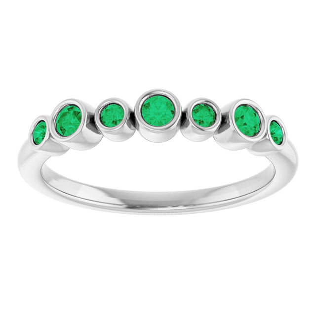 Platinum Round Lab-Grown Emerald Bezel-Set Ring - view 6