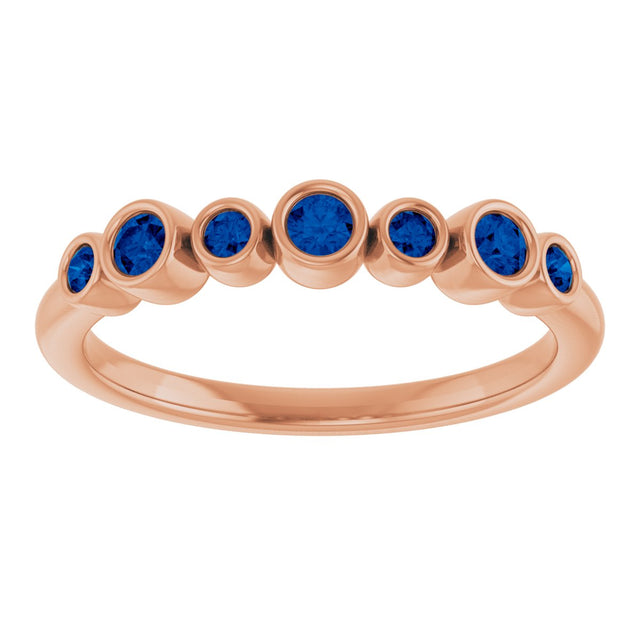 14K Gold Round Natural Blue Sapphire Bezel-Set Ring - Rose Gold - view 3