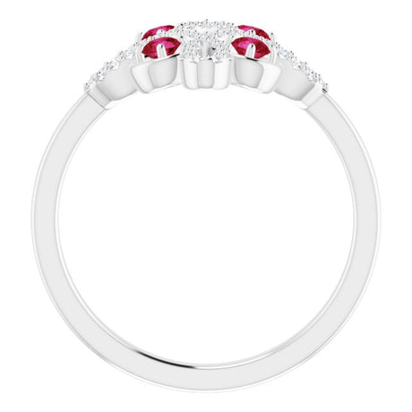 Platinum Round Natural Ruby Clover Ring – 2.5mm Stones - view 2