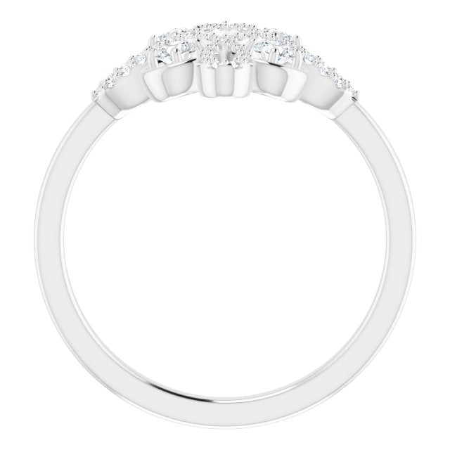 14K Gold Round Natural Diamond Clover Ring – 2.5mm Stones - White Gold - view 2