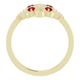 14K Gold Round Natural Mozambique Garnet Clover Ring – 2.5mm Stones - Yellow Gold - view 2