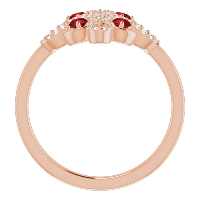 14K Gold Round Natural Mozambique Garnet Clover Ring – 2.5mm Stones - Rose Gold - view 2