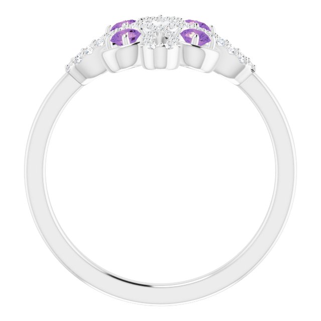 Platinum Round Natural Amethyst Clover Ring – 2.5mm Stones - view 2