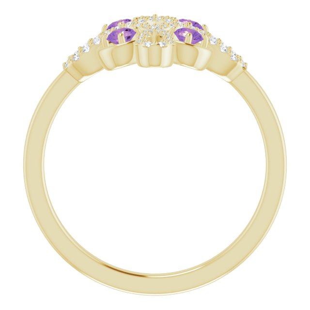 14K Gold Round Natural Amethyst Clover Ring – 2.5mm Stones - Yellow Gold - view 2