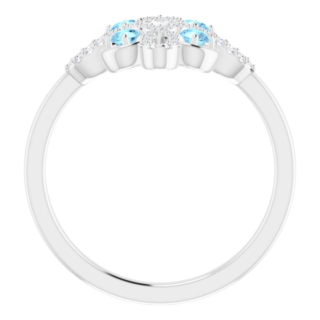 Platinum Round Natural Aquamarine Clover Ring – 2.5mm Stones - view 2