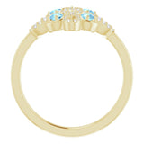 14K Gold Round Natural Aquamarine Clover Ring – 2.5mm Stones - Yellow Gold - view 2