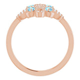 14K Gold Round Natural Aquamarine Clover Ring – 2.5mm Stones - Rose Gold - view 2