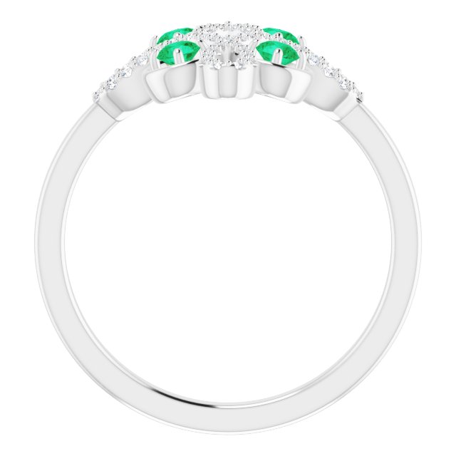 Platinum Round Natural Emerald Clover Ring – 2.5mm Stones - view 2