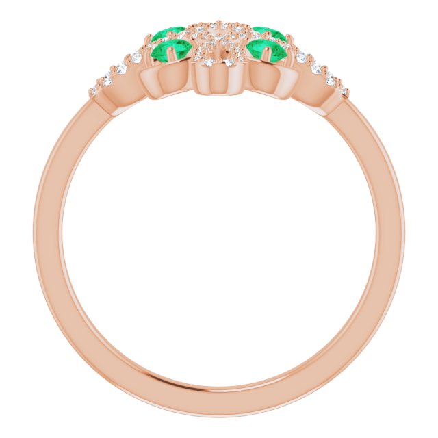 14K Gold Round Natural Emerald Clover Ring – 2.5mm Stones - Rose Gold - view 2