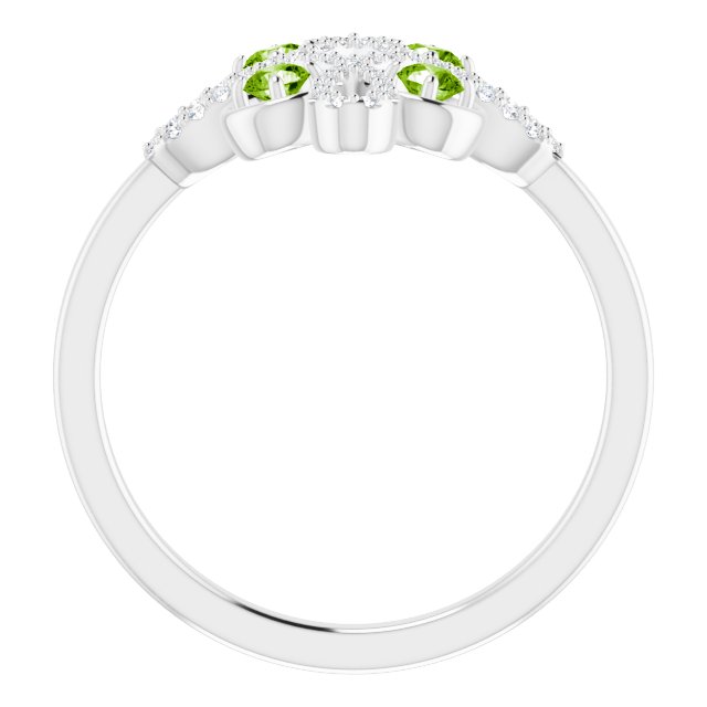 14K Gold Round Natural Peridot Clover Ring – 2.5mm Stones - White Gold - view 2