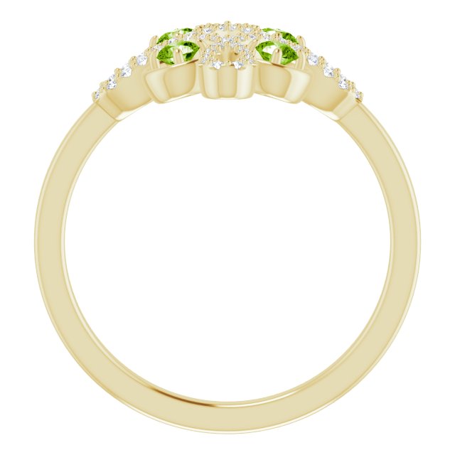 14K Gold Round Natural Peridot Clover Ring – 2.5mm Stones - Yellow Gold - view 2