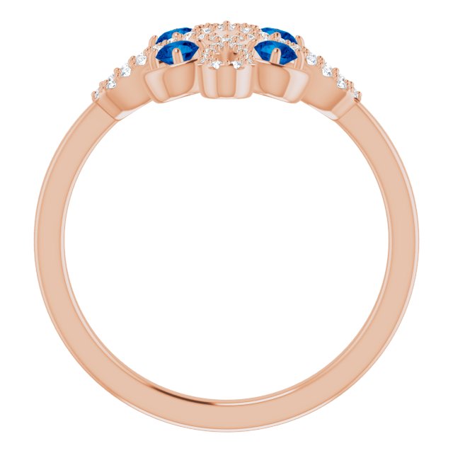 14K Gold Round Natural Blue Sapphire Clover Ring – 2.5mm Stones - Rose Gold - view 2