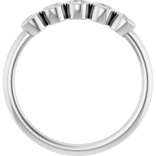 14K Gold Round Natural Diamond Five-Stone Bezel-Set Ring - White Gold - view 2