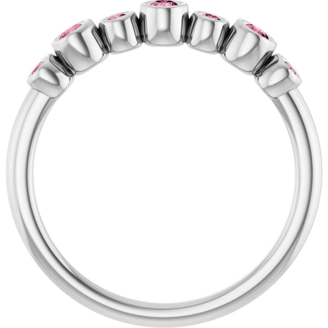 Platinum Round Natural Pink Tourmaline Bezel-Set Ring - view 2