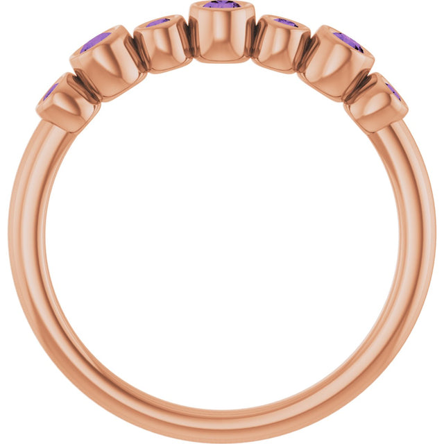14K Gold Round Natural Amethyst Bezel-Set Ring - Rose Gold - view 2