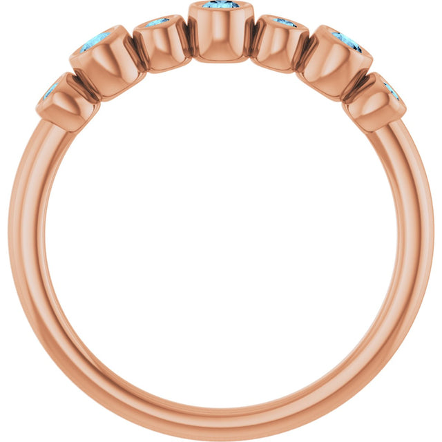 14K Gold Round Natural Aquamarine Bezel-Set Ring - Rose Gold - view 2