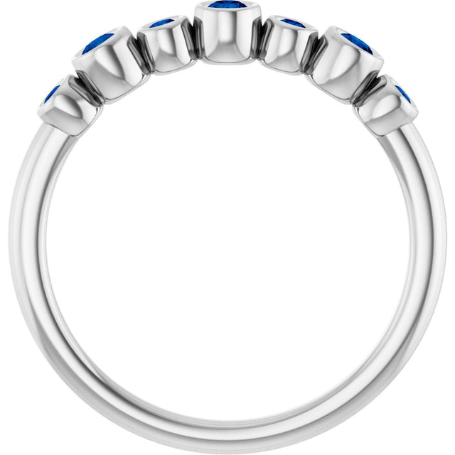 Platinum Round Natural Blue Sapphire Bezel-Set Ring - view 2