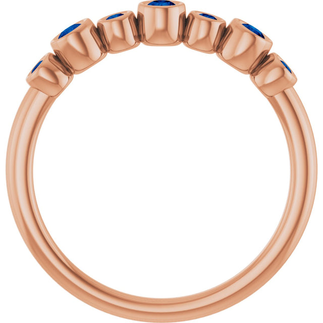 14K Gold Round Natural Blue Sapphire Bezel-Set Ring - Rose Gold - view 2