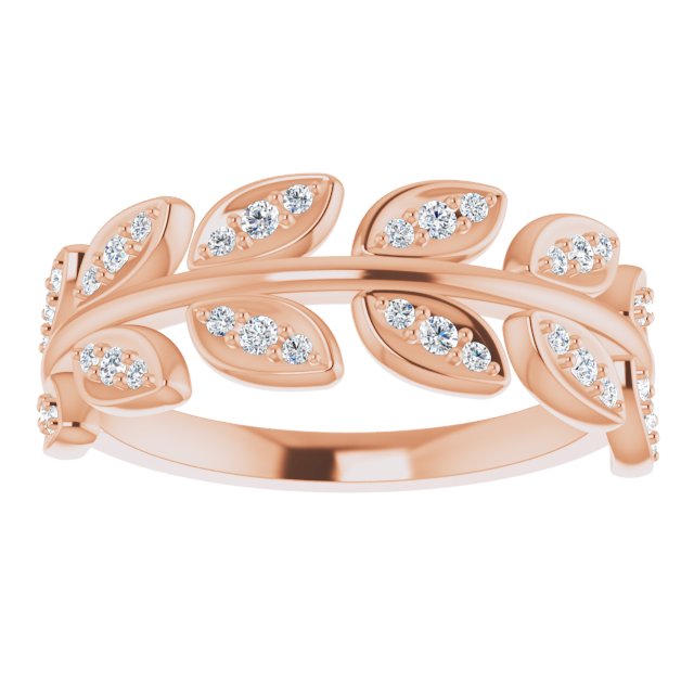 14K Gold Round Natural Diamond Leaf Ring II - Rose Gold - view 3