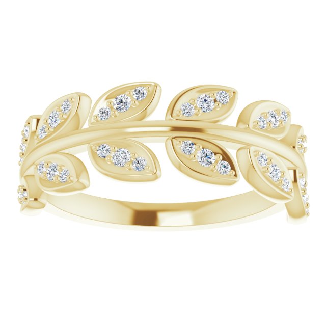 14K Gold Round Natural Diamond Leaf Ring II - Yellow Gold - view 3