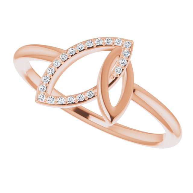 14K Gold Round Natural Diamond Double Leaf Ring - Rose Gold - view 5