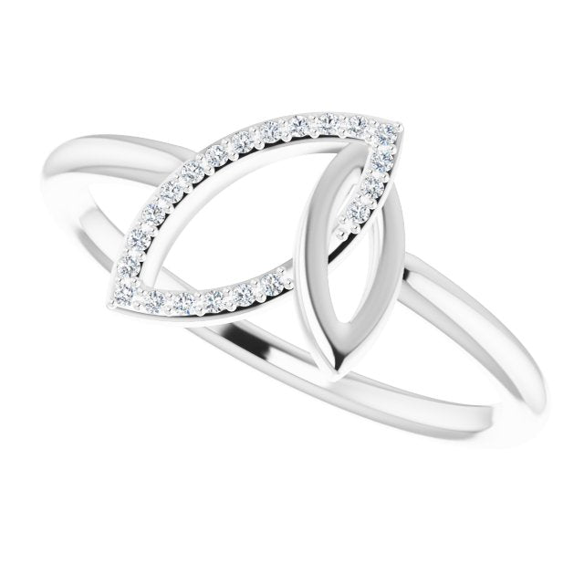 14K Gold Round Natural Diamond Double Leaf Ring - White Gold - view 5