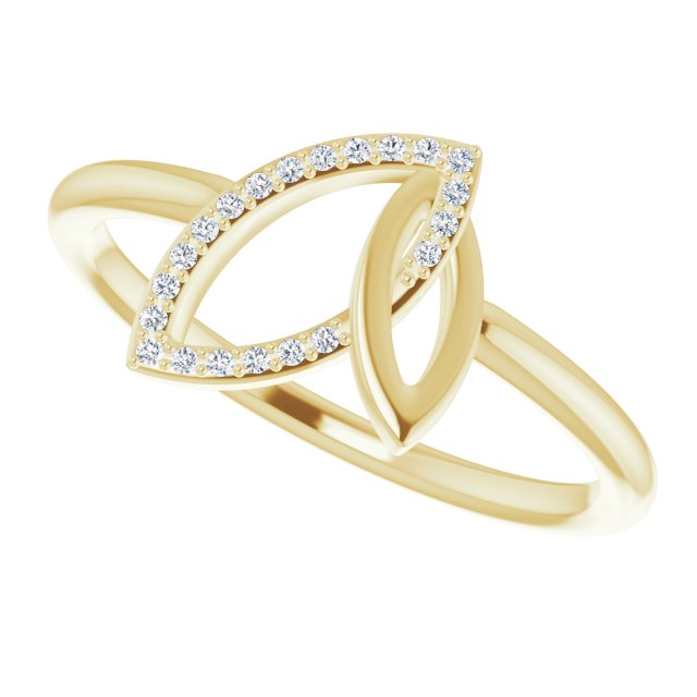 14K Gold Round Natural Diamond Double Leaf Ring - Yellow Gold - view 5