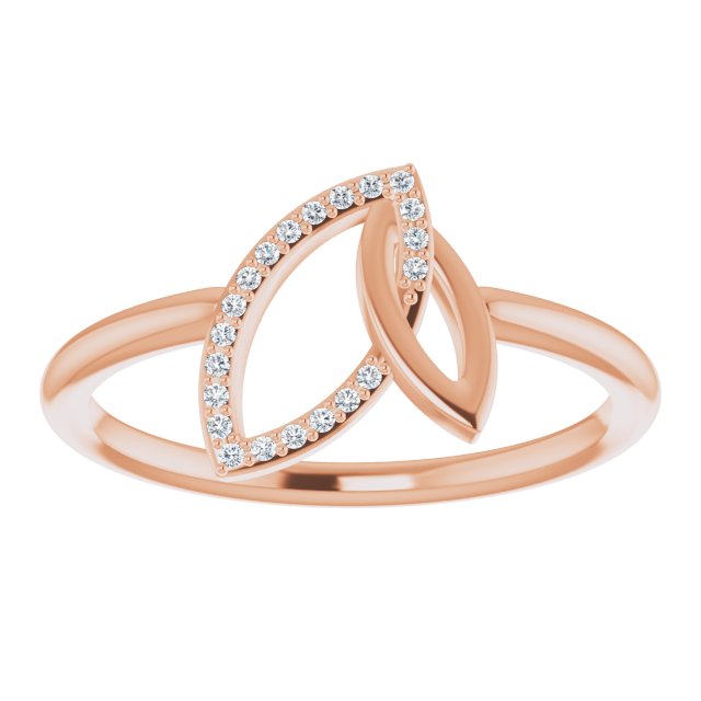 14K Gold Round Natural Diamond Double Leaf Ring - Rose Gold - view 3