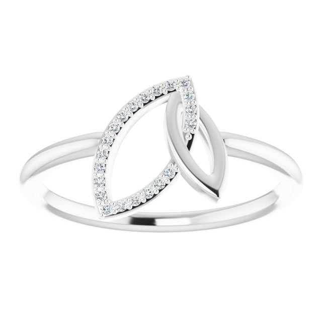 Platinum Round Natural Diamond Double Leaf Ring - view 3