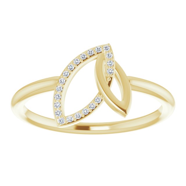 14K Gold Round Natural Diamond Double Leaf Ring - Yellow Gold - view 3