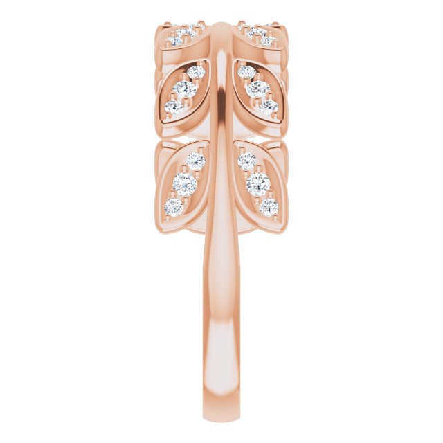 14K Gold Round Natural Diamond Leaf Ring II - Rose Gold - view 4