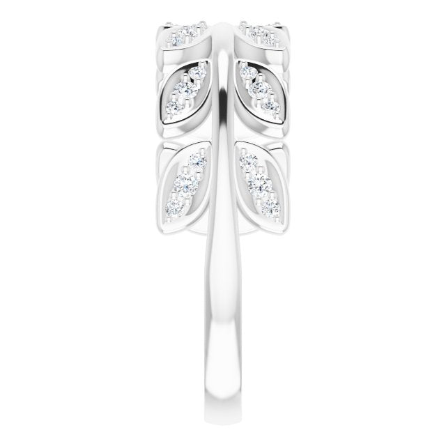 14K Gold Round Natural Diamond Leaf Ring II - White Gold - view 4