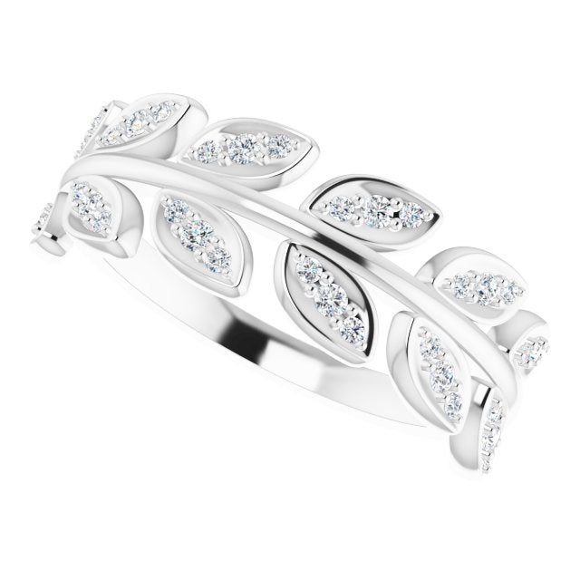 Platinum Round Natural Diamond Leaf Ring II - view 5