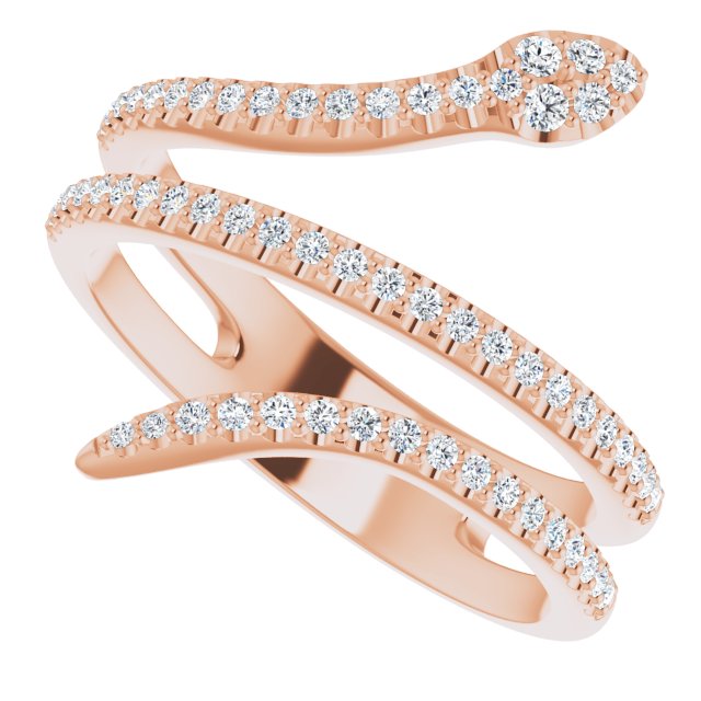14K Gold Round Natural Diamond Snake Ring - Rose Gold - view 5