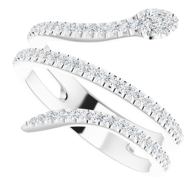 Platinum Round Natural Diamond Snake Ring - view 5