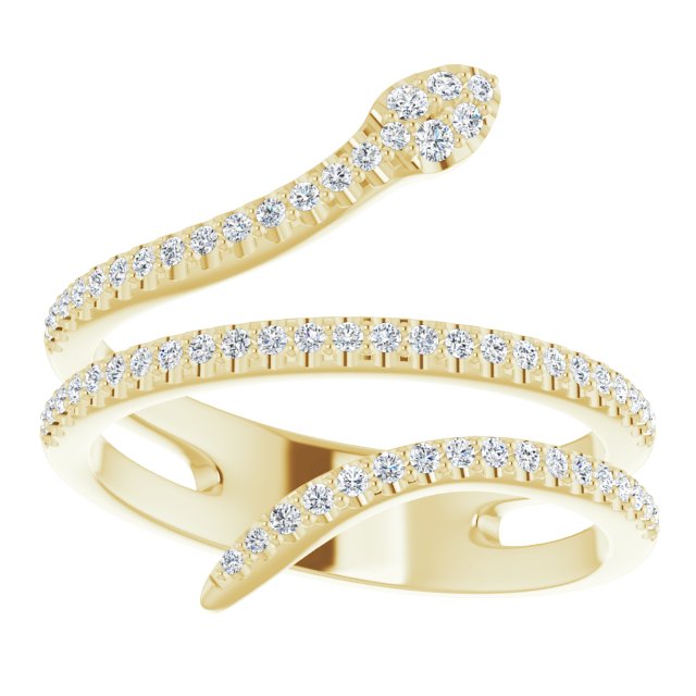 14K Gold Round Natural Diamond Snake Ring - Yellow Gold - view 3
