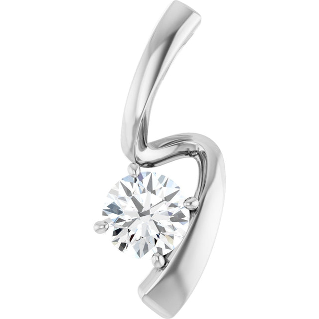 14K Gold Round Natural Diamond Solitaire Freeform Pendant