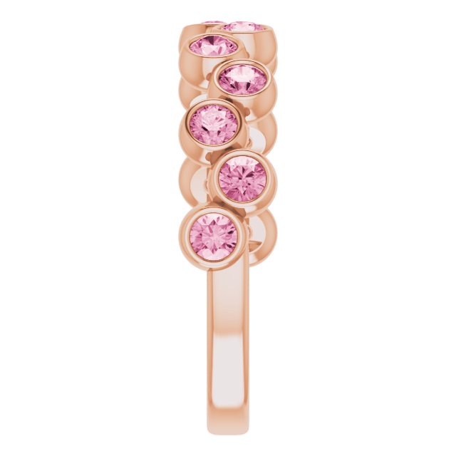 14K Gold Round Natural Pink Tourmaline Bezel-Set Ring – 2.5mm Stones - Rose Gold - view 4