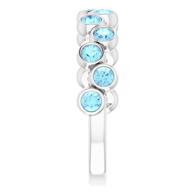 14K Gold Round Natural Aquamarine Bezel-Set Ring – 2.5mm Stones - White Gold - view 4