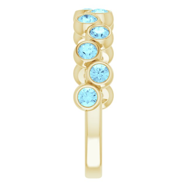 14K Gold Round Natural Aquamarine Bezel-Set Ring – 2.5mm Stones - Yellow Gold - view 4