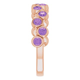 14K Gold Round Natural Amethyst Bezel-Set Ring – 2.5mm Stones - Rose Gold - view 4