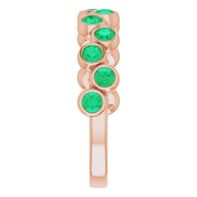 14K Gold Round Natural Emerald Bezel-Set Ring – 2.5mm Stones - Rose Gold - view 4