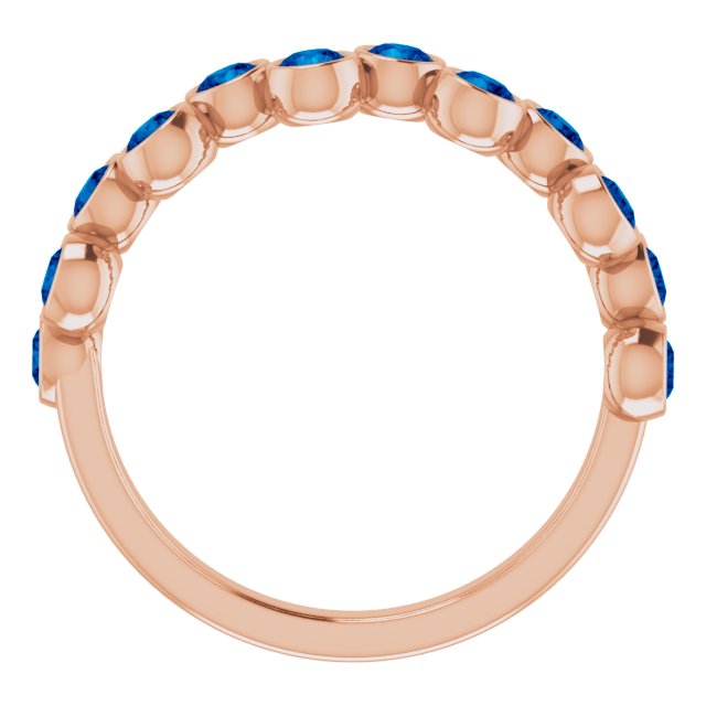 14K Gold Round Lab-Grown Blue Sapphire Bezel-Set Ring - Rose Gold - view 2