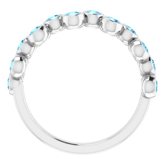 Platinum Round Natural Aquamarine Bezel-Set Ring – 2.5mm Stones - view 2