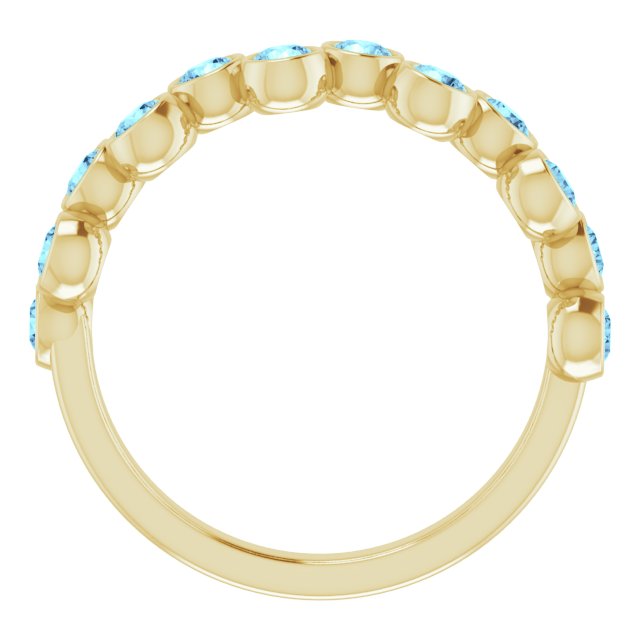 14K Gold Round Natural Aquamarine Bezel-Set Ring – 2.5mm Stones - Yellow Gold - view 2